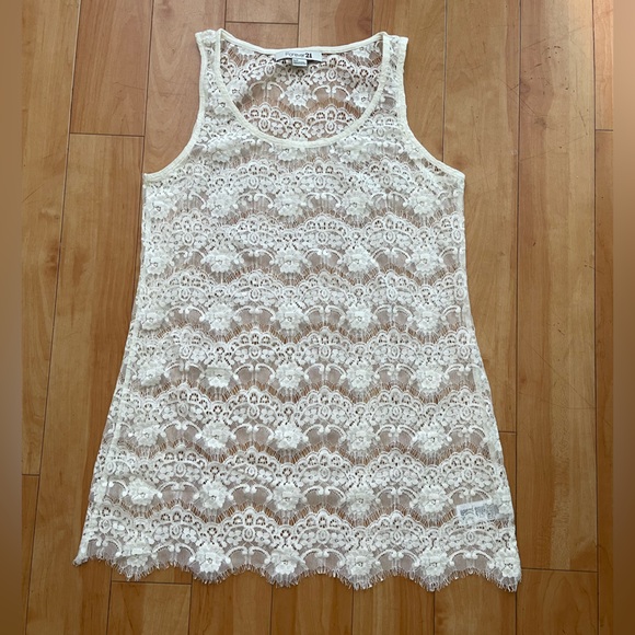 Forever 21 Tops - Forever 21 Cream Lace Sleeveless Tunic Top Small